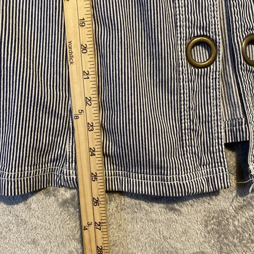 Womens Jacket Sz 1X Blue White Stripes Band Collar  Coastal Beach Preppy Cottage